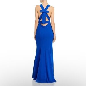 NEW AQUA Blue Gown Formal Bow Long V Neck Gown Evening Dress 0 Small XS Straps